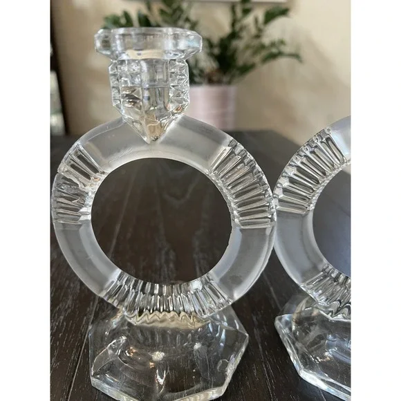 Pair Of Vintage Glass Candle Holders 1920/1930 - Picture 6 of 16